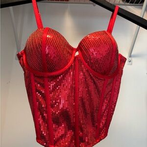 Red Sequin Bustier Top